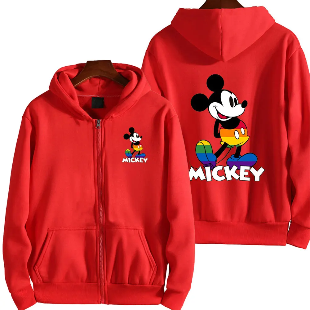 Womens Disney Mickey Mouse Cartoon Print Zipper Shirt Kawaii Cute Winter Warm Long Sleeve Coat Jacket Fashion Women Streetwear