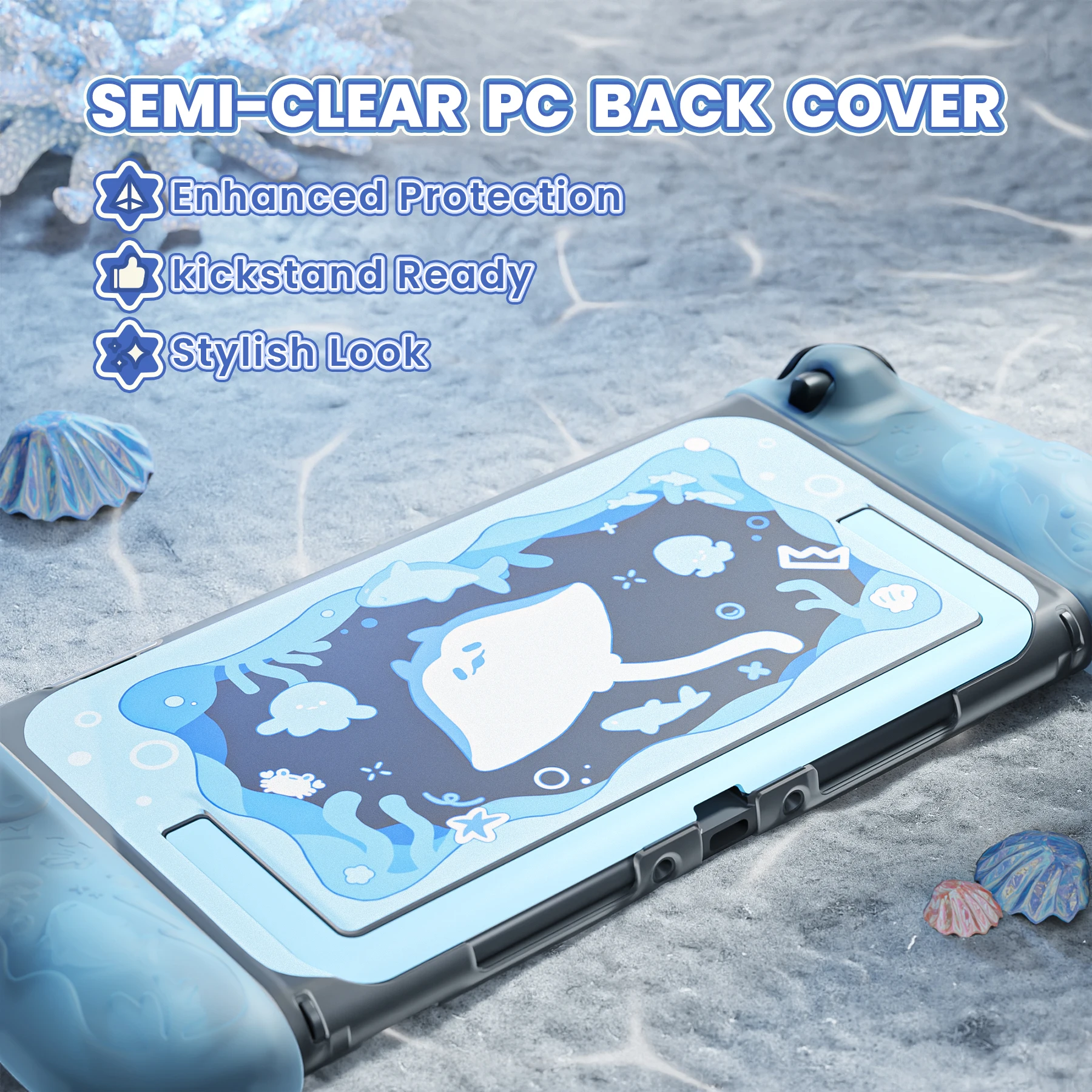 Etui ochronne PlayVital do Nintendo Switch 2, seria Kawaii Ocean Whisper, twarda obudowa z możliwością dokowania + silikonowe nakładki na Switch2 — zdjęcie produktu 5