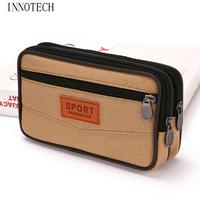 Solid Color Double Layer Men Phone Bag Horizontal Belt Pouch Mobile Phone Pouch Canvas Vertical Men Waist Pack Travel