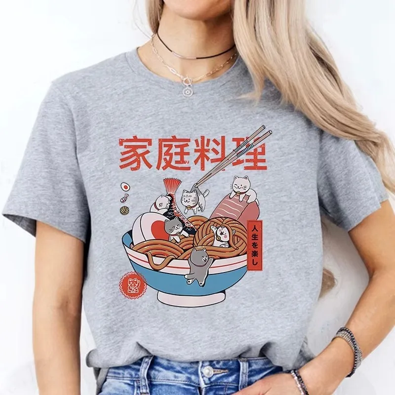 

Kawaii Home Cuisine 3D Printed Lamian Noodles Cat Food T-shirt Funny Harajuku Aesthetics Vintage Unisex Street Costume Anime Top