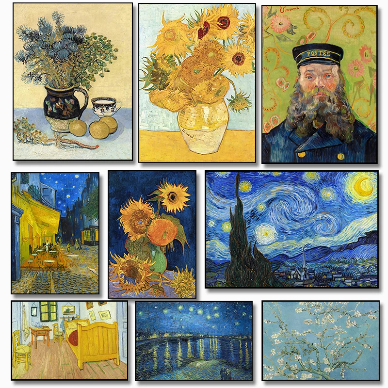 Famous Artist Vincent Van Gogh Sunflowers Starry Night Impressionist Retro Poster Canvas Paintings Wall Art Pictures Home Decor