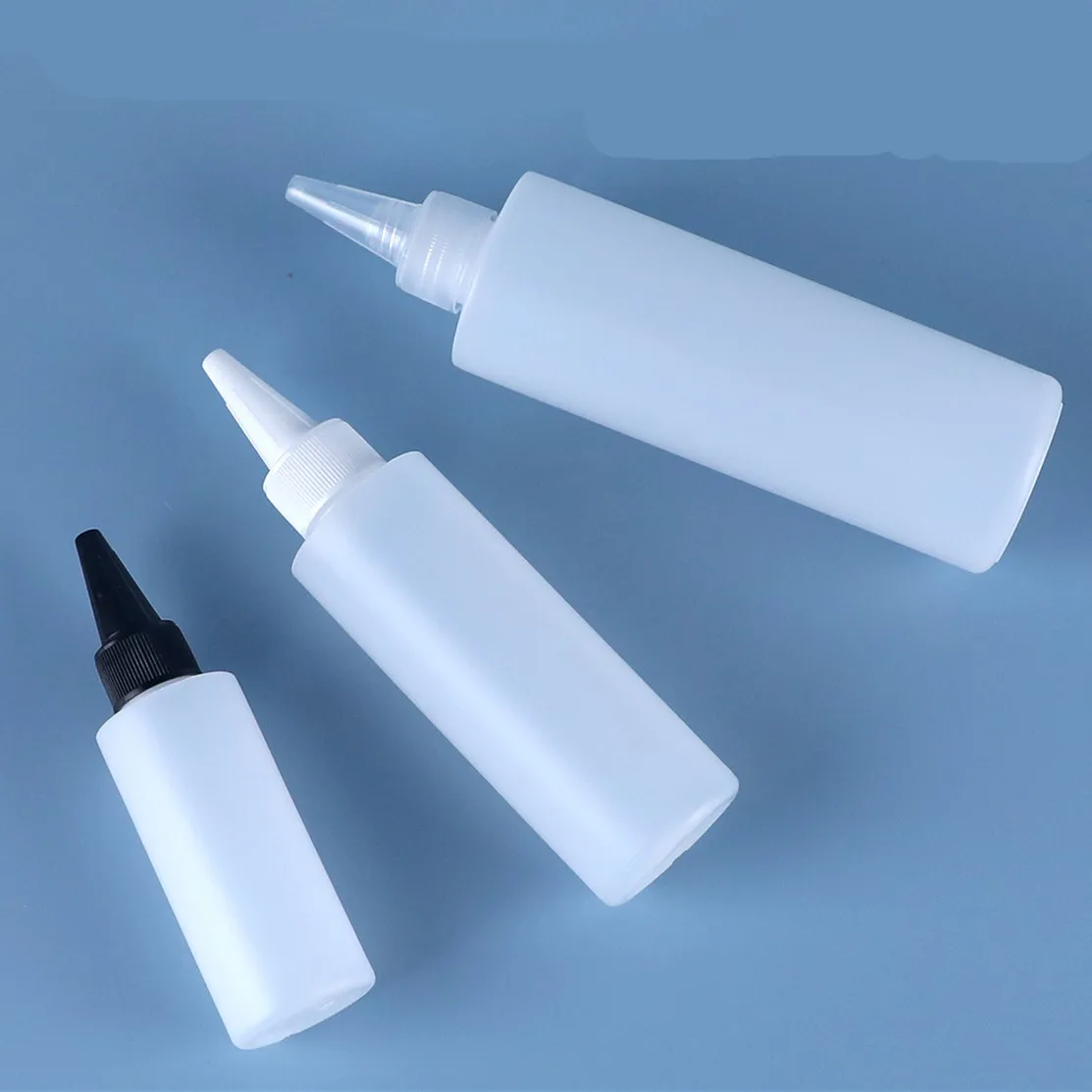 black/natural HDPE cylinder round 30ml/100/200/250ml/500ml plastic soft bottle , with Twist, pointed mouth top cap for Uv Glue