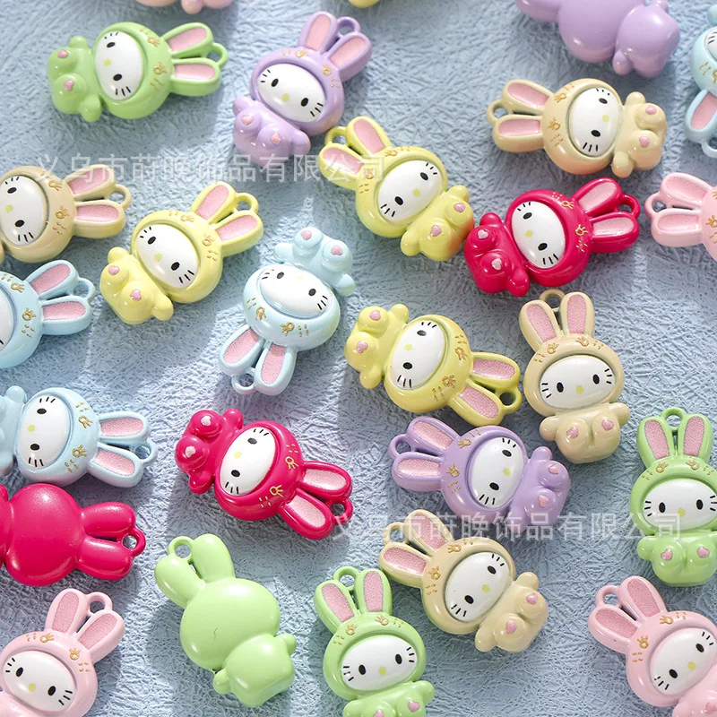 5pcs Zinc alloy paint cute rabbit KT cat pendant DIY mobile phone chain keychain children's bracelet accessories