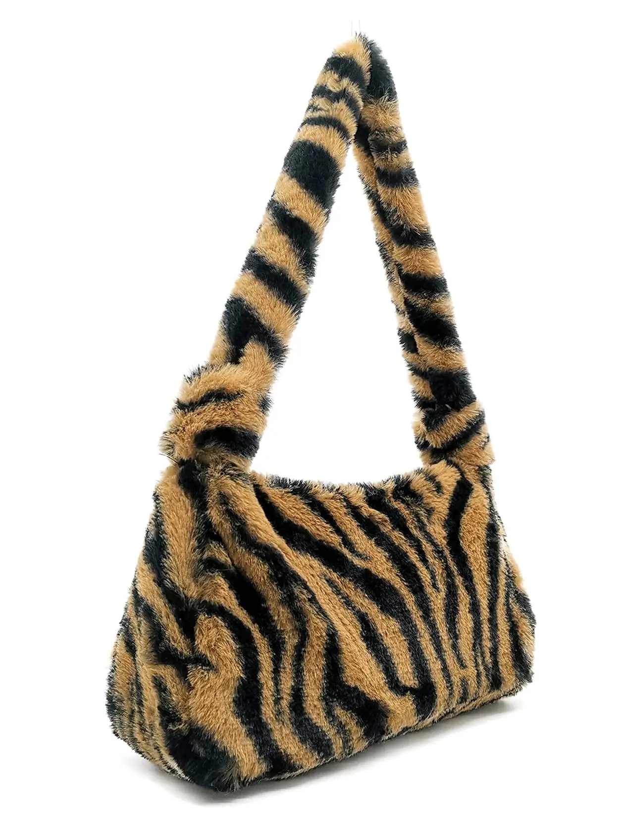 Siberian Tiger Purse, Fluffy Coin Purse for Women's with Zipper, Faux Fur Handbags Fuzzy Evening Bags Cosmetic Bag