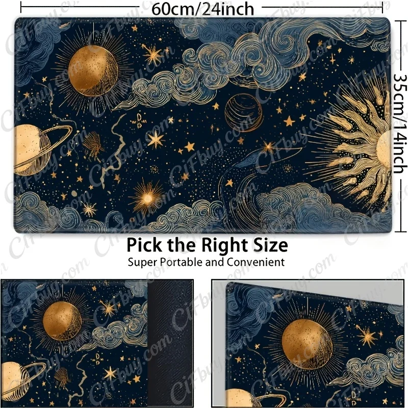 CIFbuy Celestial Sun Moon Planet Stars Pattern TCG Playmat Non Slip Rubber Base Extended Desk Mat For  PC Office Home Use Gift