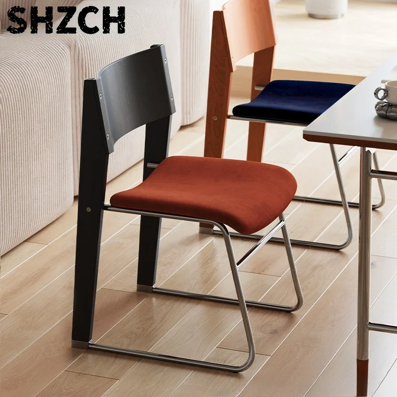 Mid-Century Solid Wood Chair Bauhaus Vanity Stool with Backrest Compact Dining Chair for Small Space, Coffee Shop Retro Chair