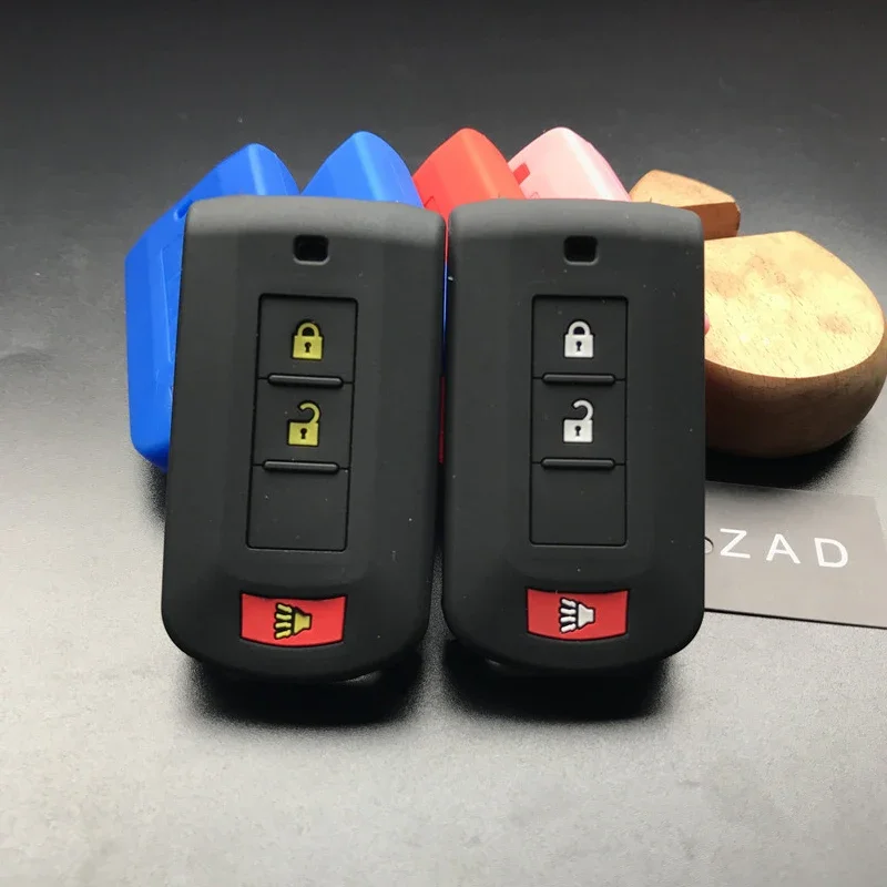 ZAD Silicone car key case cover for Mitsubishi Outlander 3 AXR RVR ASX Nativa Pajero Dakar Montero Shogun 3 buttons key protect