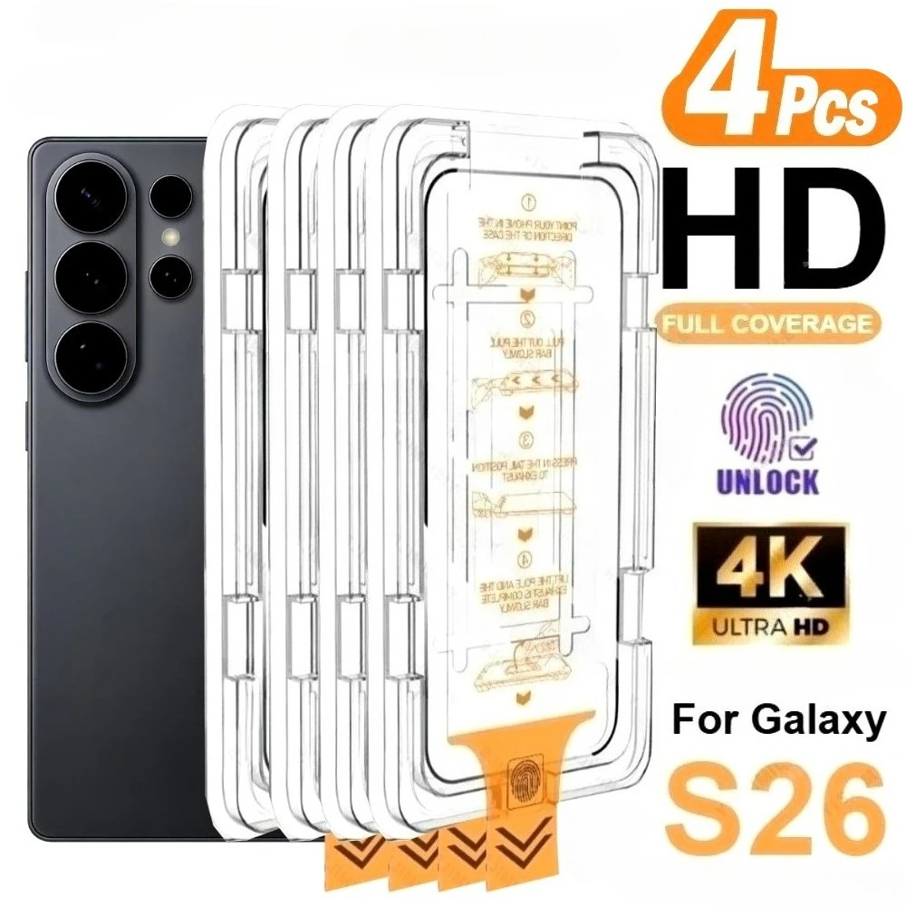 

4Pcs Ultra Clear Screen Protectors for Samsung Galaxy S26 S25 S24 Ultra S23 S22 S21 Plus S24 S25 FE One Click Installation Glass