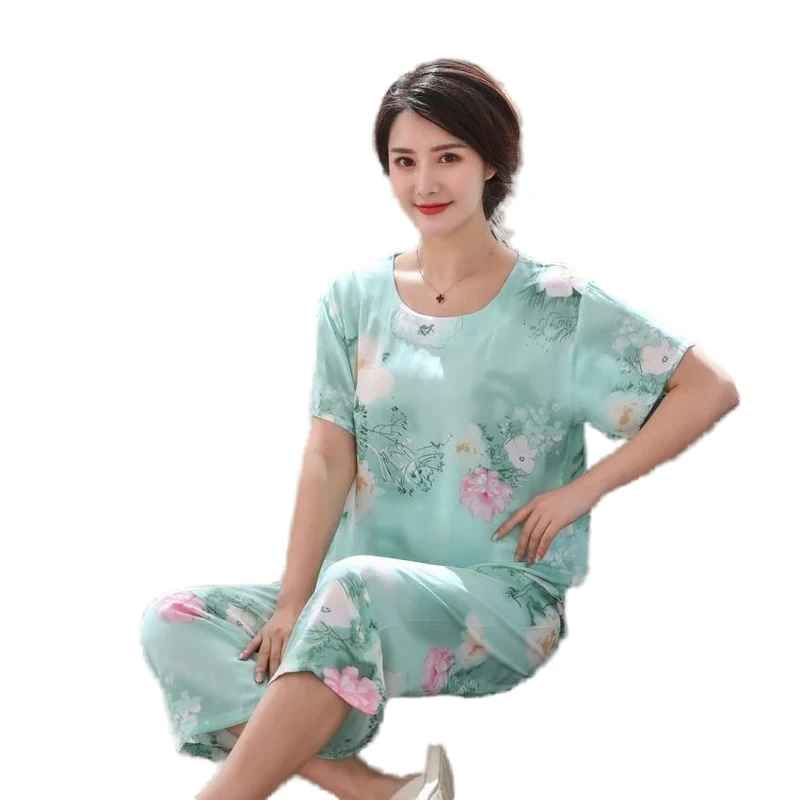 

2PC Women Cotton Pajamas Set New Arrival Set Summer New Thin Floral Short Sleeve Loose Sleepwear Casual Homewear Female Pyjamas