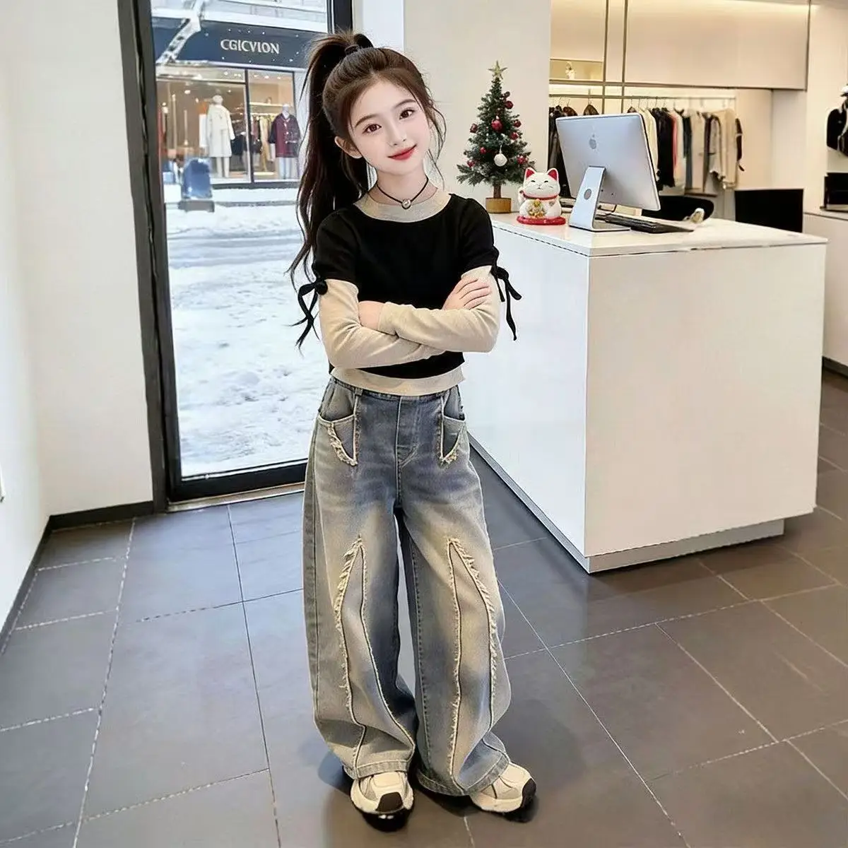 2026 Girls Long Sleeve T Shirt Spring Autumn Cotton Base Top Kids Fashion Tee