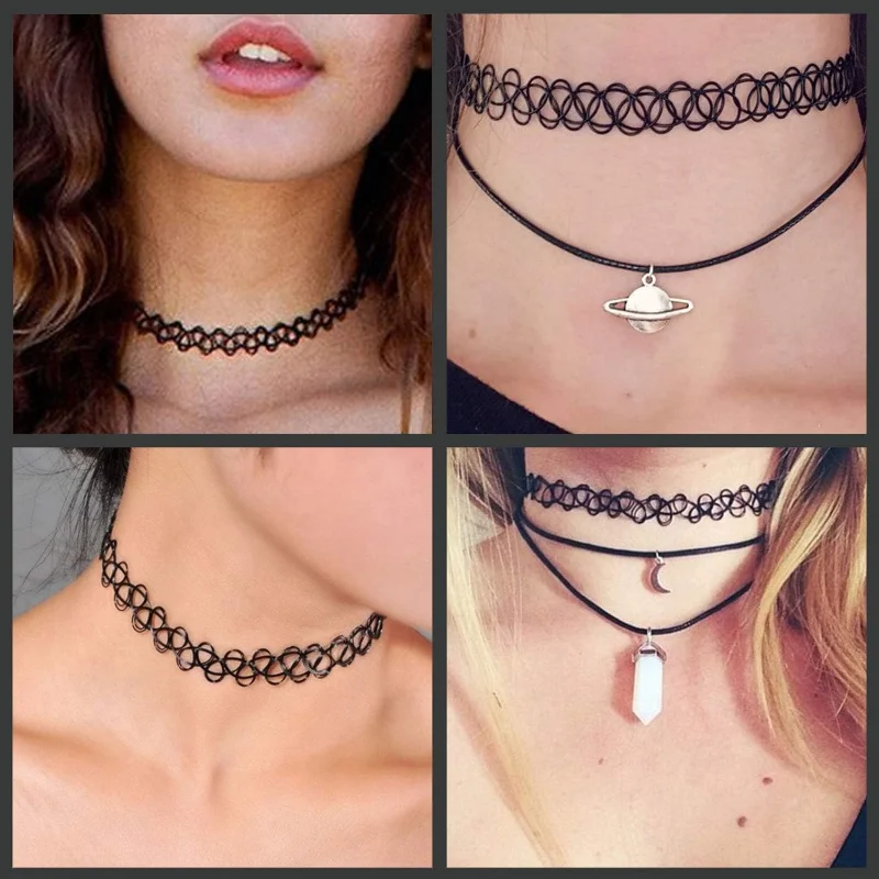 12PC Tattoo Choker Necklace Set - 90s Accessories Old School 2000s Jewelry for Women Teen Girl - Stretchy Multicolor Collar