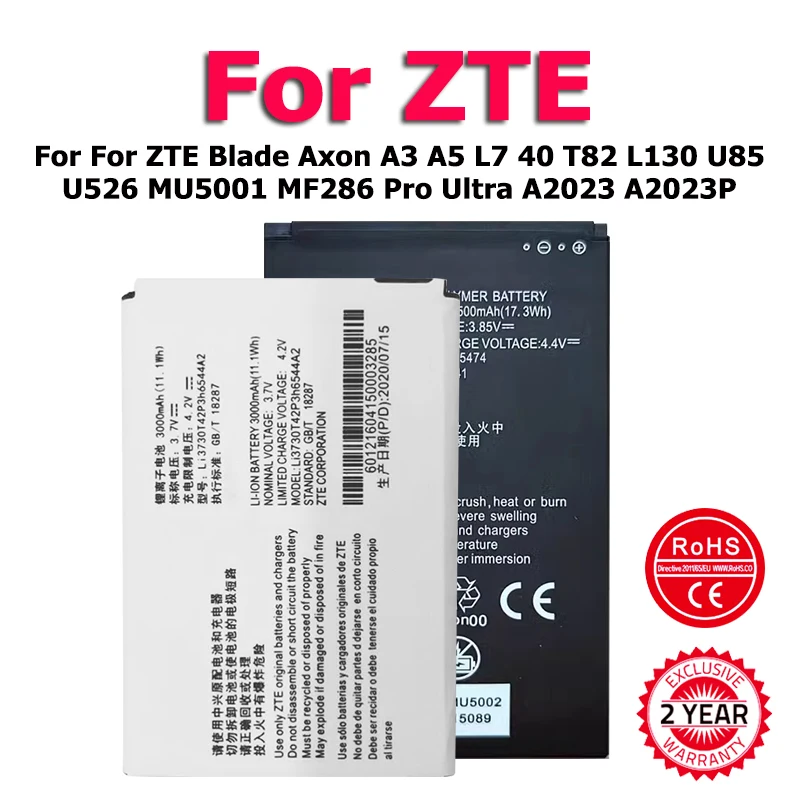 Li3826T43P4h695950 Li3719T42P3h644161 New Battery For ZTE Blade Axon A3 A5 L7 40 T82 L130 U85 U526 MU5001 MF286 Pro Ultra