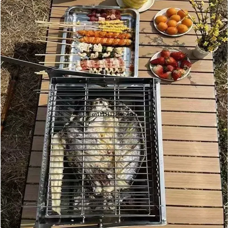 Household Outdoor Flip Charcoal BBQ Grill, Rotating Mesh Barbecue Machine For Garden Picnic Cooking