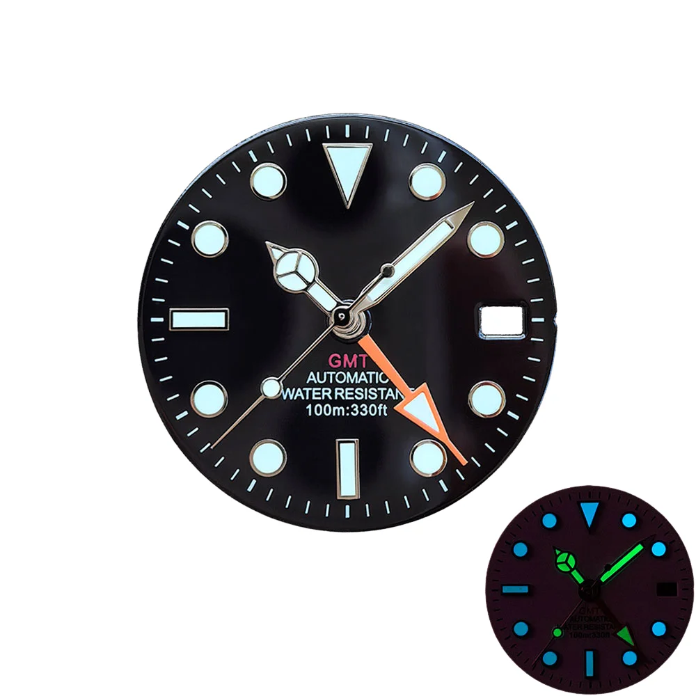 NH34 NH34A Movement GMT 28.5mm White Black Sterile Watch GMT Mark Dial Luminous Watches Four Needle Parts Accessories