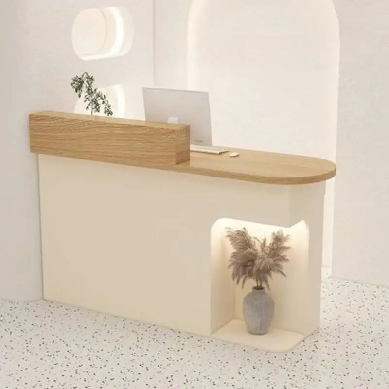 

Beige Storage Reception Desks Beauty Salon Logo Modern Front Reception Desks Cashier Restaurant Biurko Do Recepcji Furniture