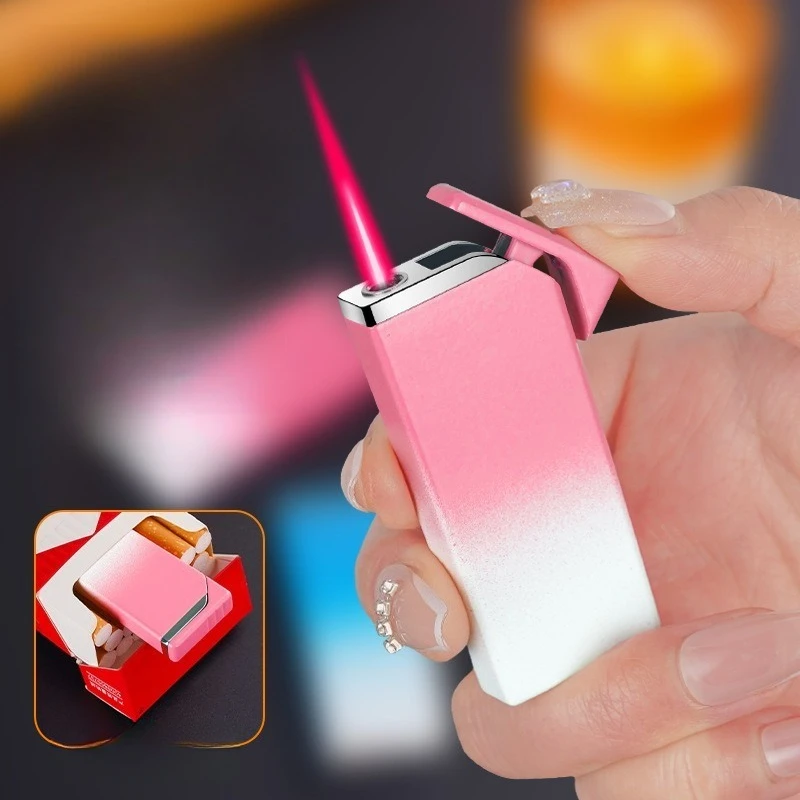 

Creative diagonal windproof lighter, thin and portable,refillable, special for cigars, metal red flame,Thin, light and beautiful