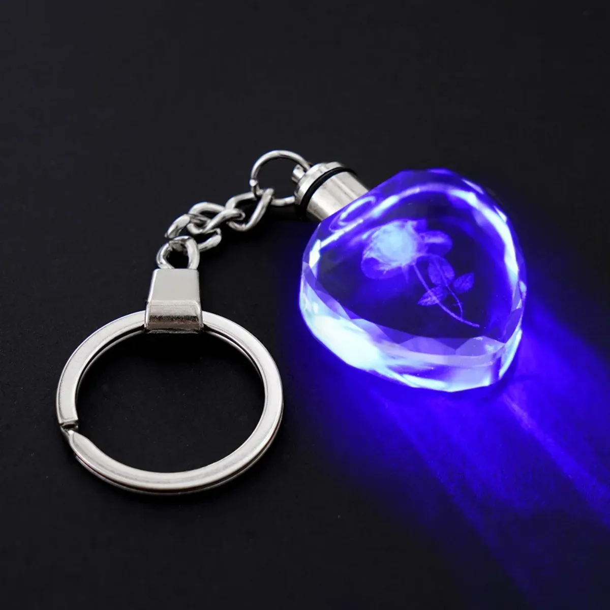 LED Light-Up Crystal Heart Keychain, 3D Rose Engraved Glowing Bag Charm, Romantic Gift for Her image 5