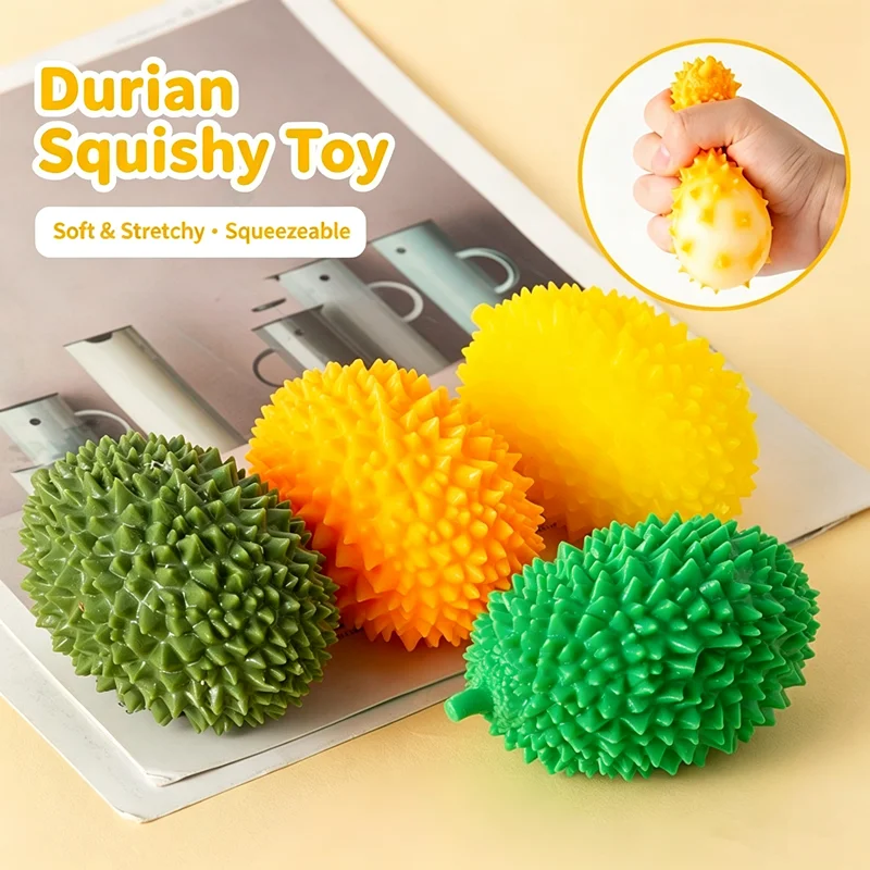 Handmade Crunchy Squishy Durian and Dragon Fruit Stress Ball Squeeze Toy, Squishy Fidget Ball, ASMR Sensory Stress Relief Toy