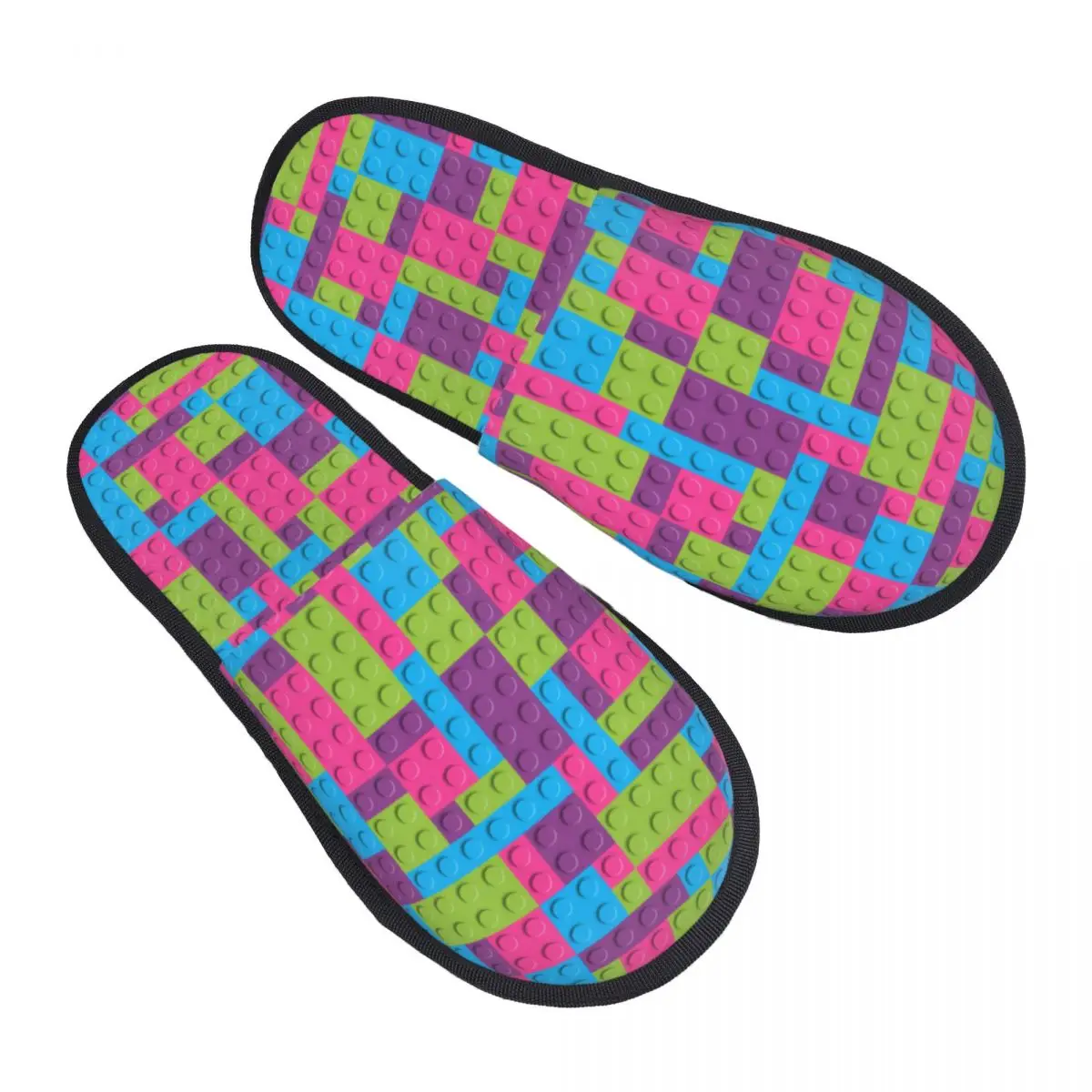 Colorful Building Plastic Brick Toy Blocks Patterns Comfort Scuff Memory Foam Slippers Women Hotel House Shoes