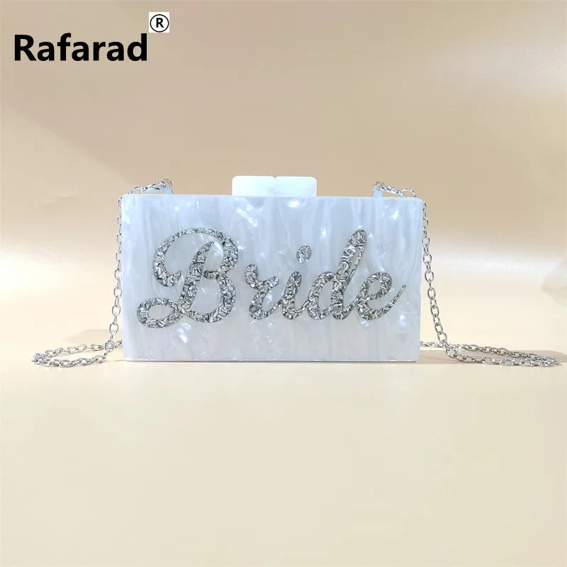 

Letter Name Silver Bride Pearl Mother Of White Acrylic Box Clutches Bag Evening Shoulder Lady Female Mini Small Handbag Purse