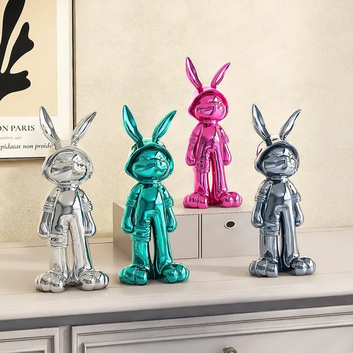

30cm Electroplated Resin Rabbit Figurine Home Decor Easter Christmas Gift Zodiac Animal Statue Luxury Tabletop Display Art Craft