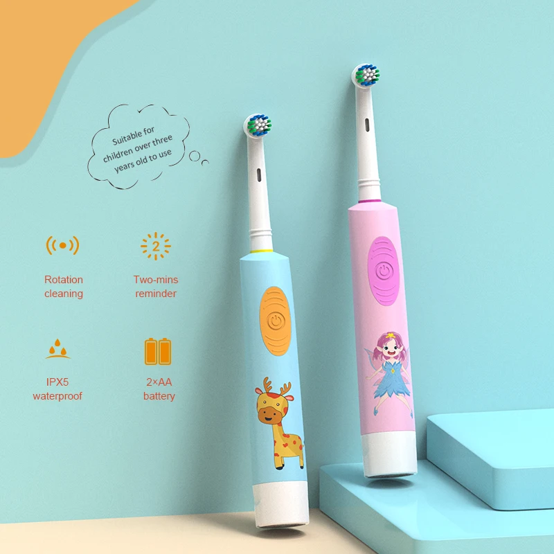 Cepillo de dientes eléctrico de rotación para Limpieza de dientes, resistente al agua, de dibujos animados, con 1 cabezal de repuesto adicional