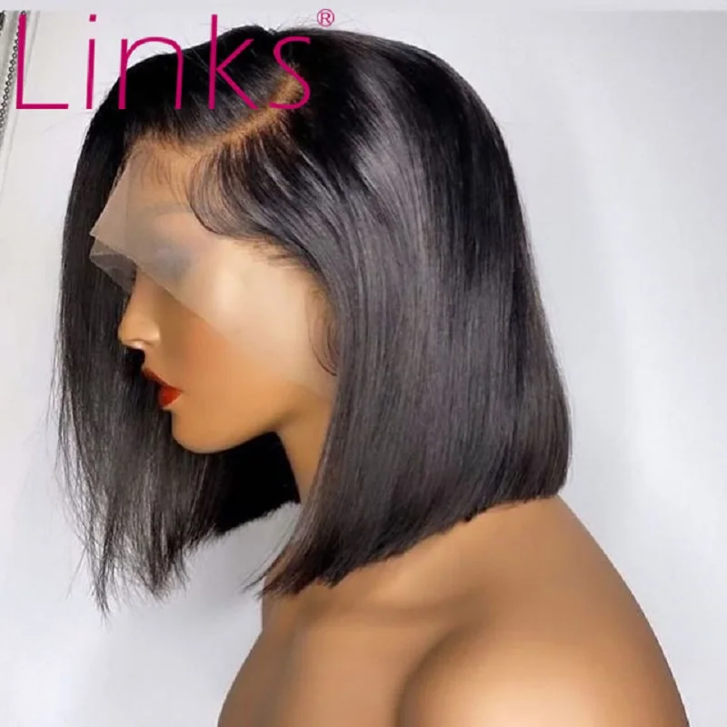 13×4 Lace Short Bob wig Hair Lace Wig Brazilian Straight Bob Human Hair Wig #1B pre-plucked Brazilian female hair 10-16 inches