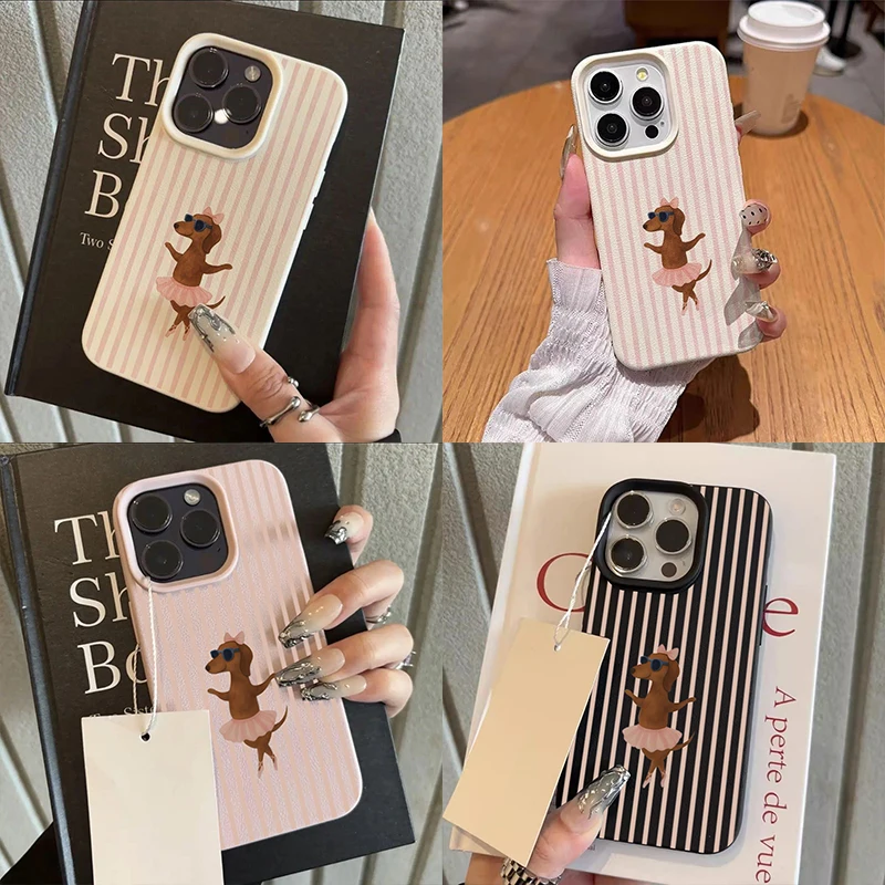 Striped Ballet Sausage Dog Lichee leather pattern Phone Case For Xiaomi mi 15T X7 F7 X6 M7 X5 M6 F5 X4 X3 Pro Ultra GT NFC 4G 5G