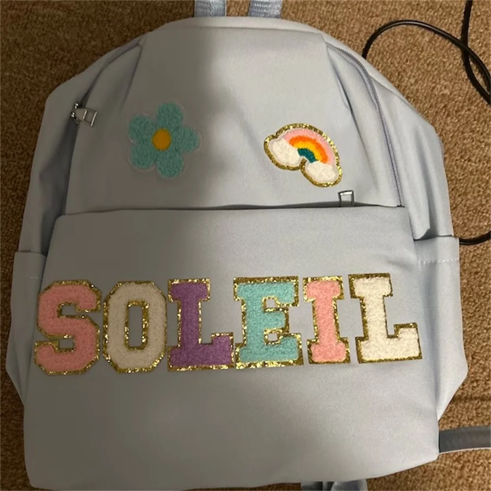 Mochila pequeña de nailon personalizada para niña preescolar, bonito parche de letras de chenilla, el mejor regalo para guardería