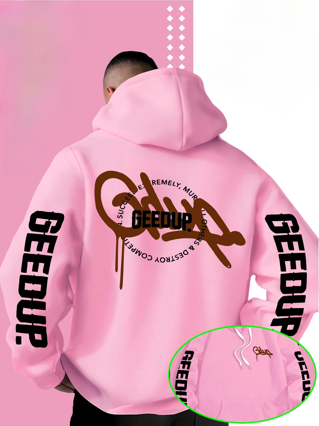 Neuer Herren-Kapuzenpullover mit Graffiti- und Tropfen-Buchstaben-Print für Herbst und Winter, Street-Style, lockerer Pullover-Hoodie – Detail 3