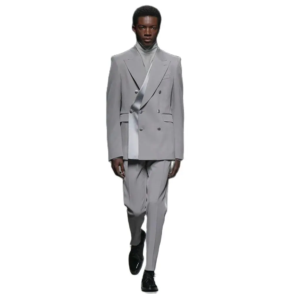 Fashion Double Breasted Men Suit Two Pieces(Jacket+Pants) Lapel Outfits Chic Casual Party Prom Wedding Set