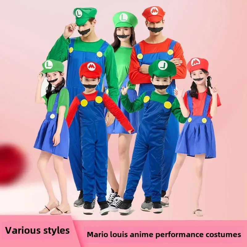 Disfraz de Super Mario para Halloween, ropa de actuación a juego para la familia, traje de espectáculo de Anime, ropa única para uso especial