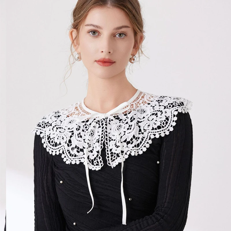 

Embroidery Detachable Fake Collar White Women Hollowed Out Floral Shawl Neckline For Dress Sweater