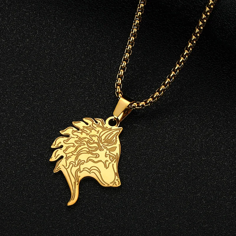 CHENGXUN Stainless Steel Gold Wolf Pendant Necklace for Men Women Wolf Head Charm Chain Hip Hop Scandinavian Jewelry Gift