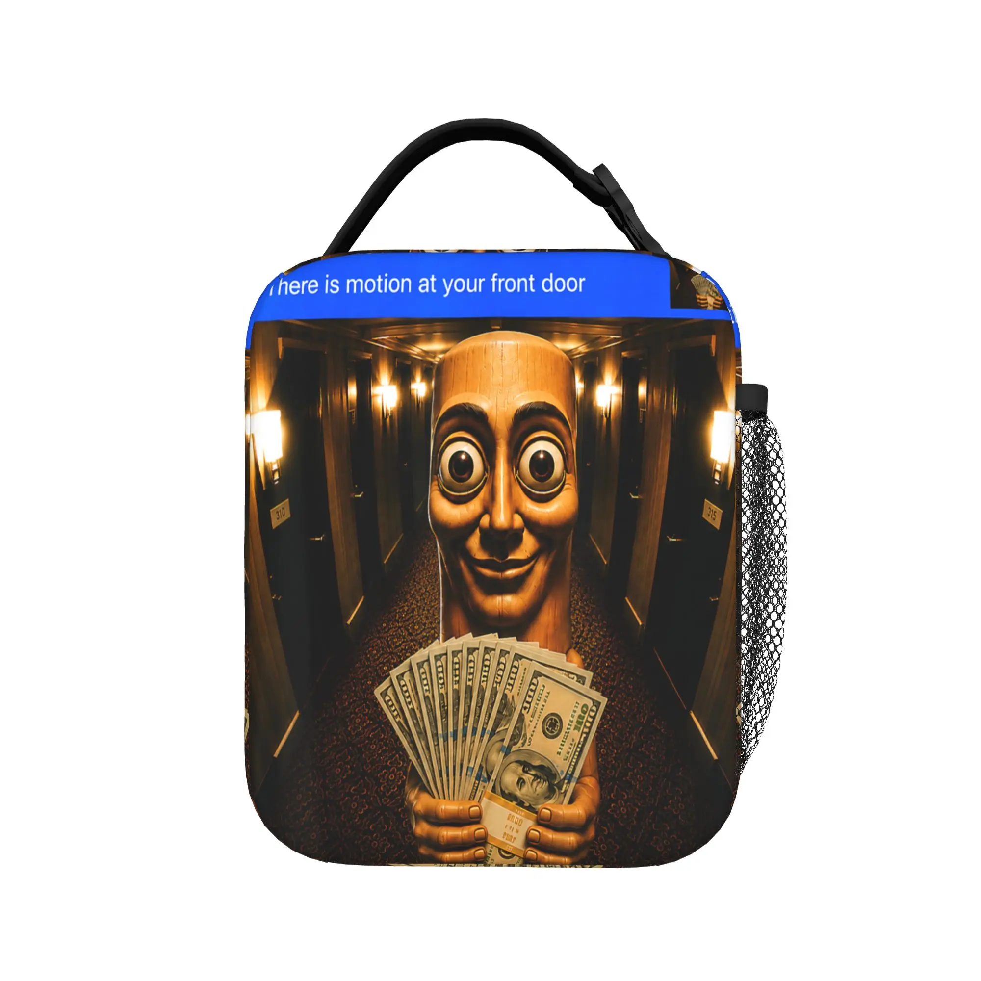 There is Motion at Your Front Tung Tung Tung Sahur Meme Lunch Bag  Portable Lunch Box Girls Travel Graphic Design Cooler Bag