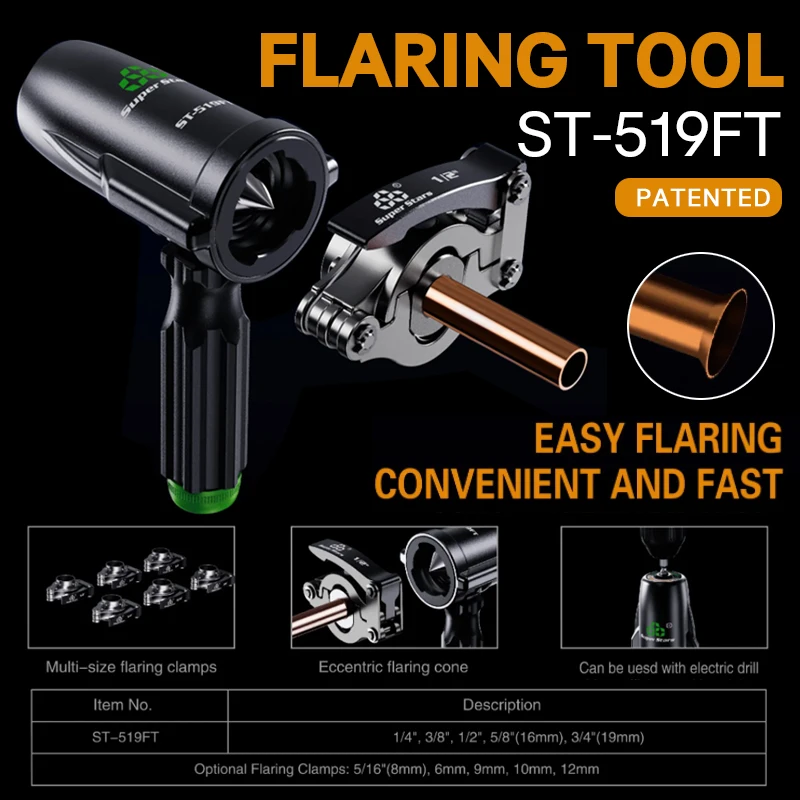 Imagem -02 - Dszh St519 Copper Pipe Expander Grupo ar Condicionado Metric Reamer Ferramenta Flare Pipe Flaring Tool Grupo Tubo Mão Broca Elétrica