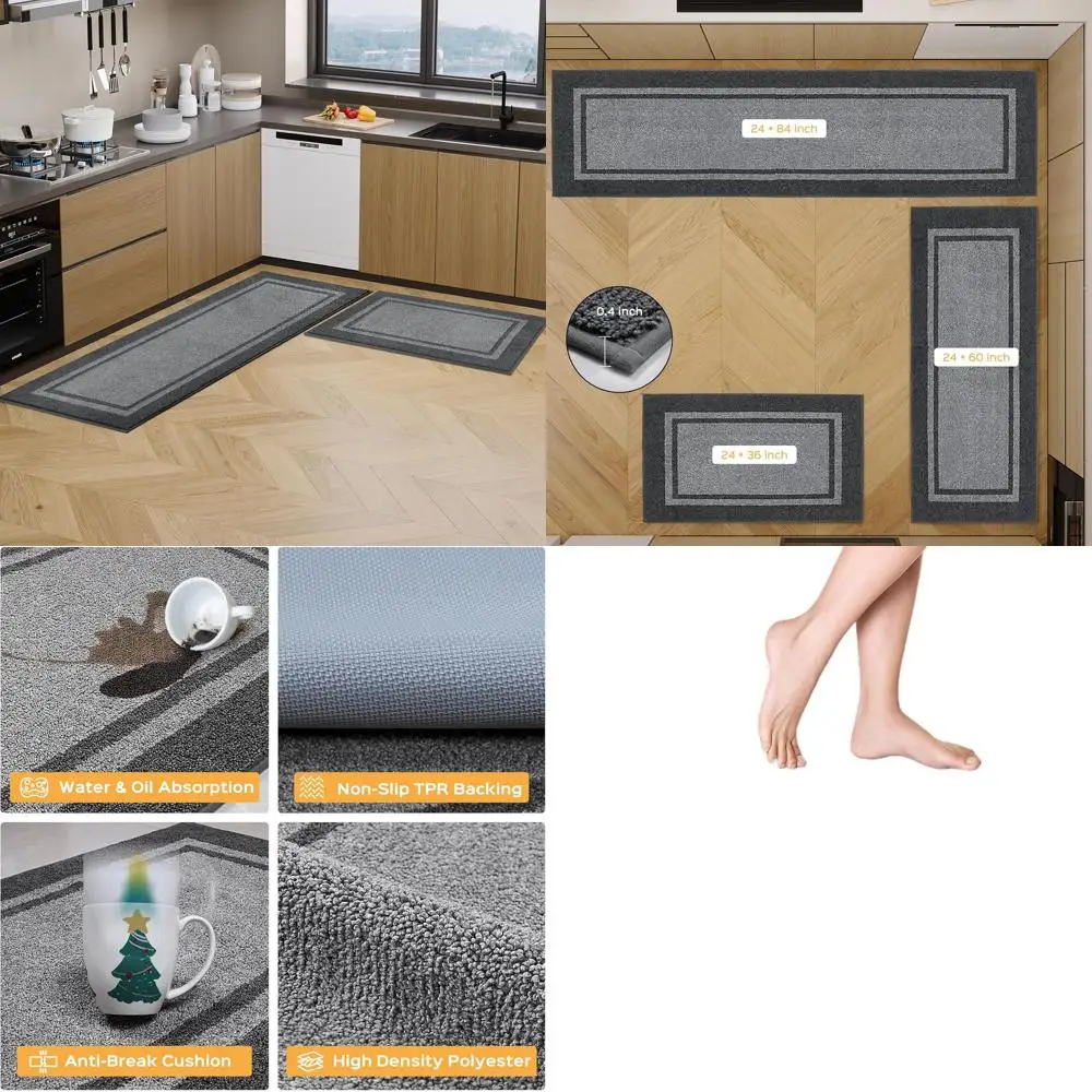 

24x36 & 24x60 Non-Slip Washable Kitchen Runner Mats, Absorbent Mats for Kitchen, Sink, Hallway - Light & Dark Grey