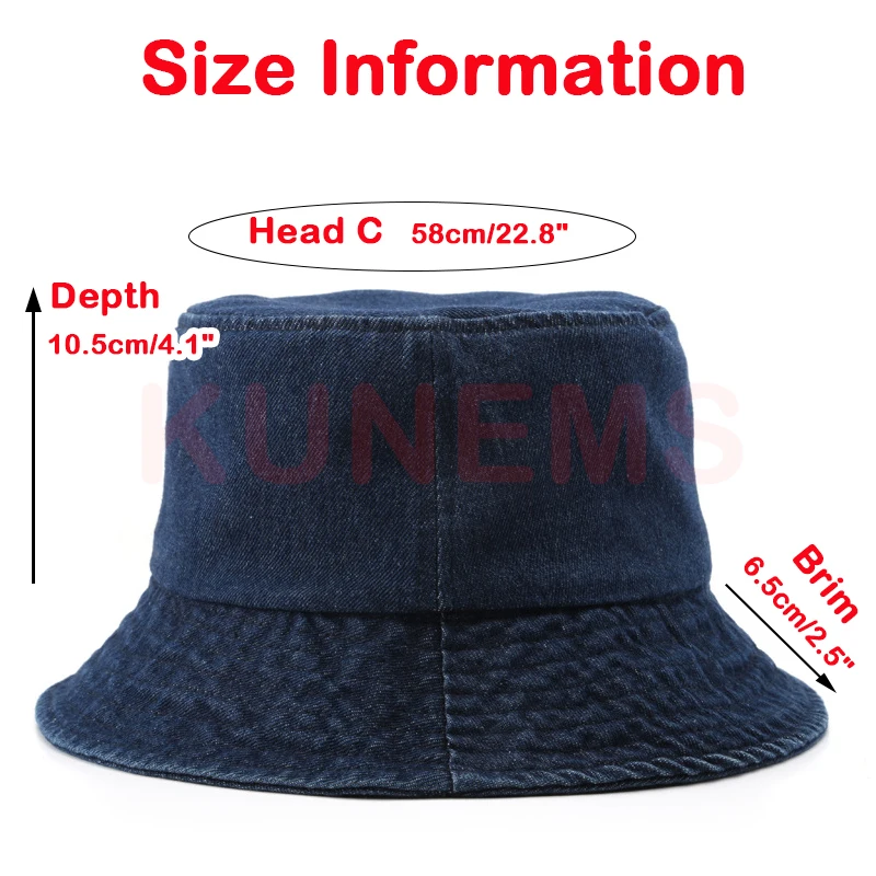 KUNEMS Custom Logo Embroidery Print Brand Washed Cotton bucket hat for Men and Women Design Jean Fishermans hat Unisex Wholesale