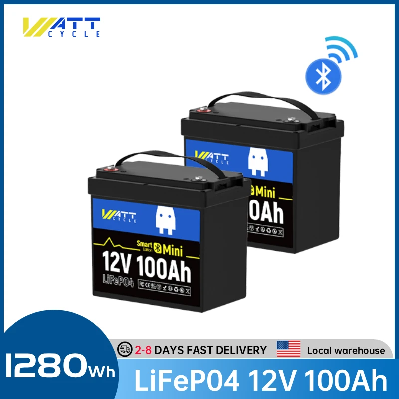 

Wattcycle 12V 100Ah LiFePO4 Lithium Battery 2 Packs With Bluetooth 100A Smart BMS Grade A+ 15000+ Cycles For Boat RV Campers