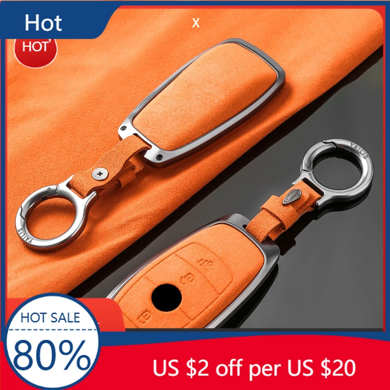 

2026 Hot Car Sticker Metal Suede Car Remote Key Cover Case Holder shell Keychain Fob For Mercedes Benz New GLA GLB CLS EQA EQB A