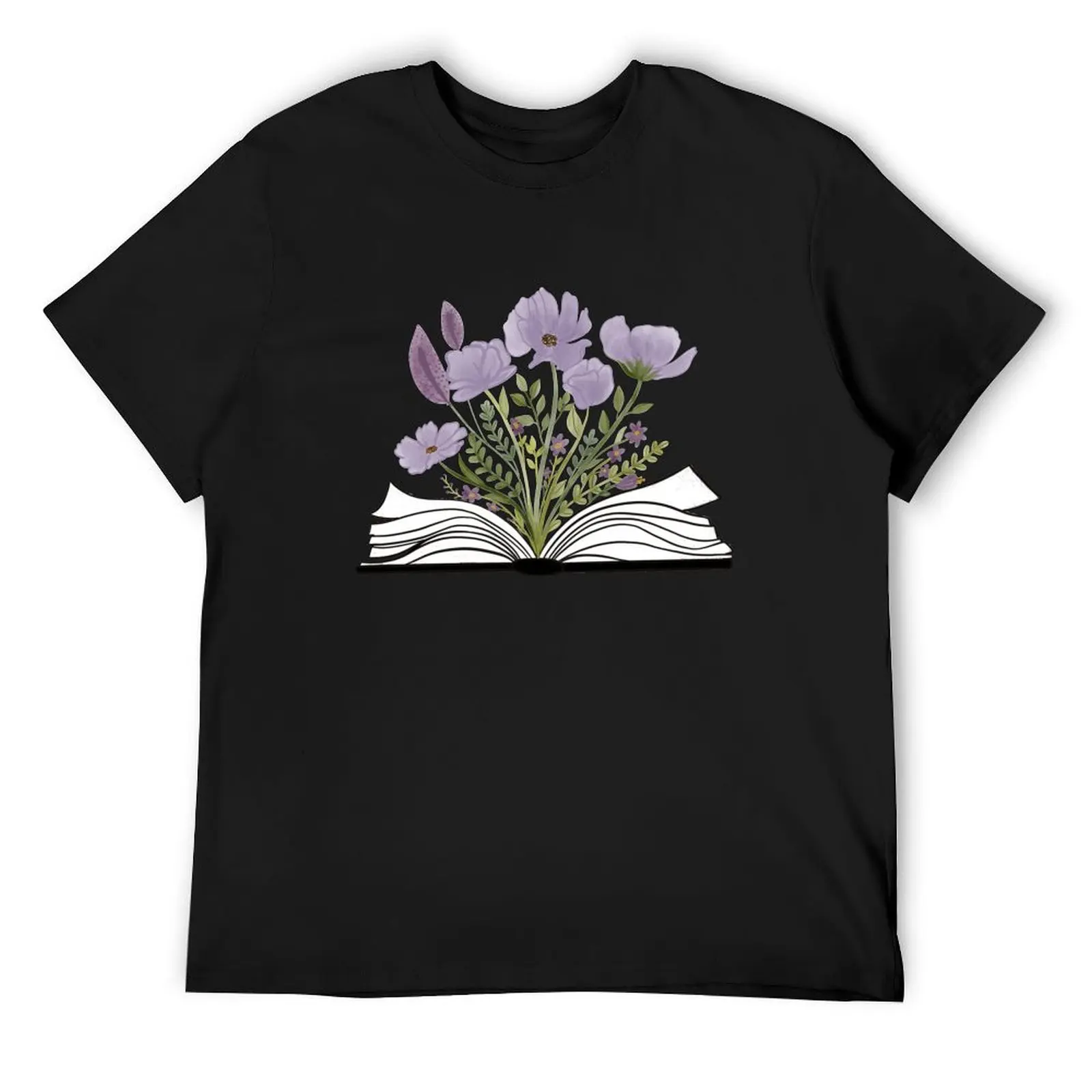 

Watercolor Open Book with Florals Purple Flowers T-Shirt essential t shirt for a boy Men's t-shirts