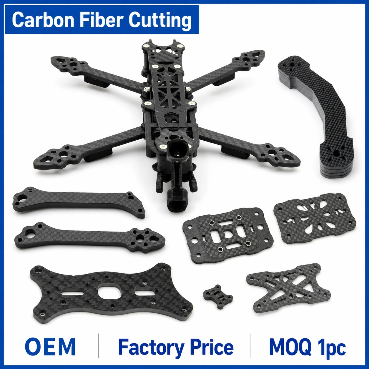 Custom CNC Carbon Fiber Sheet Cutting Machining Service 0.2mm Thickness Non Standard FPV Frame Drone Parts OEM Fabrication