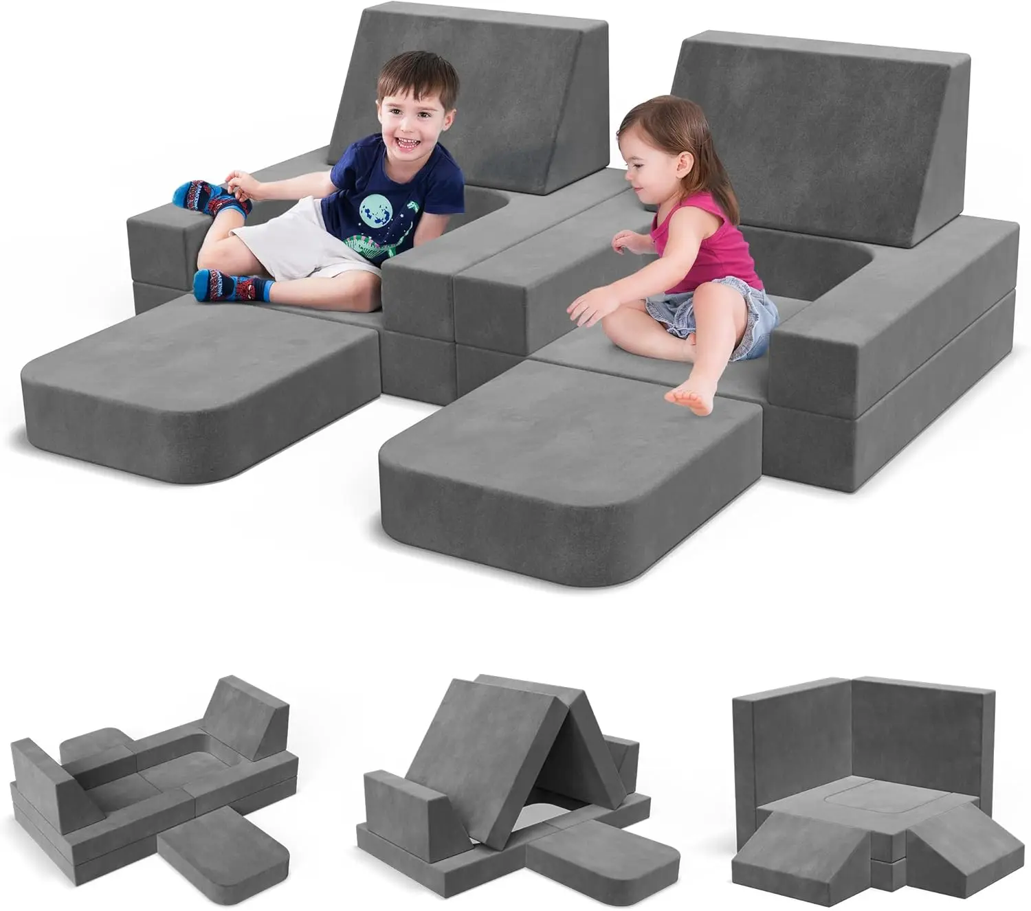 Modular Kids Play Couch Convertible - Toddler & Child Sofa DIY Creativing Play Couch for Playroom Bedroom Nursery Freely Removab