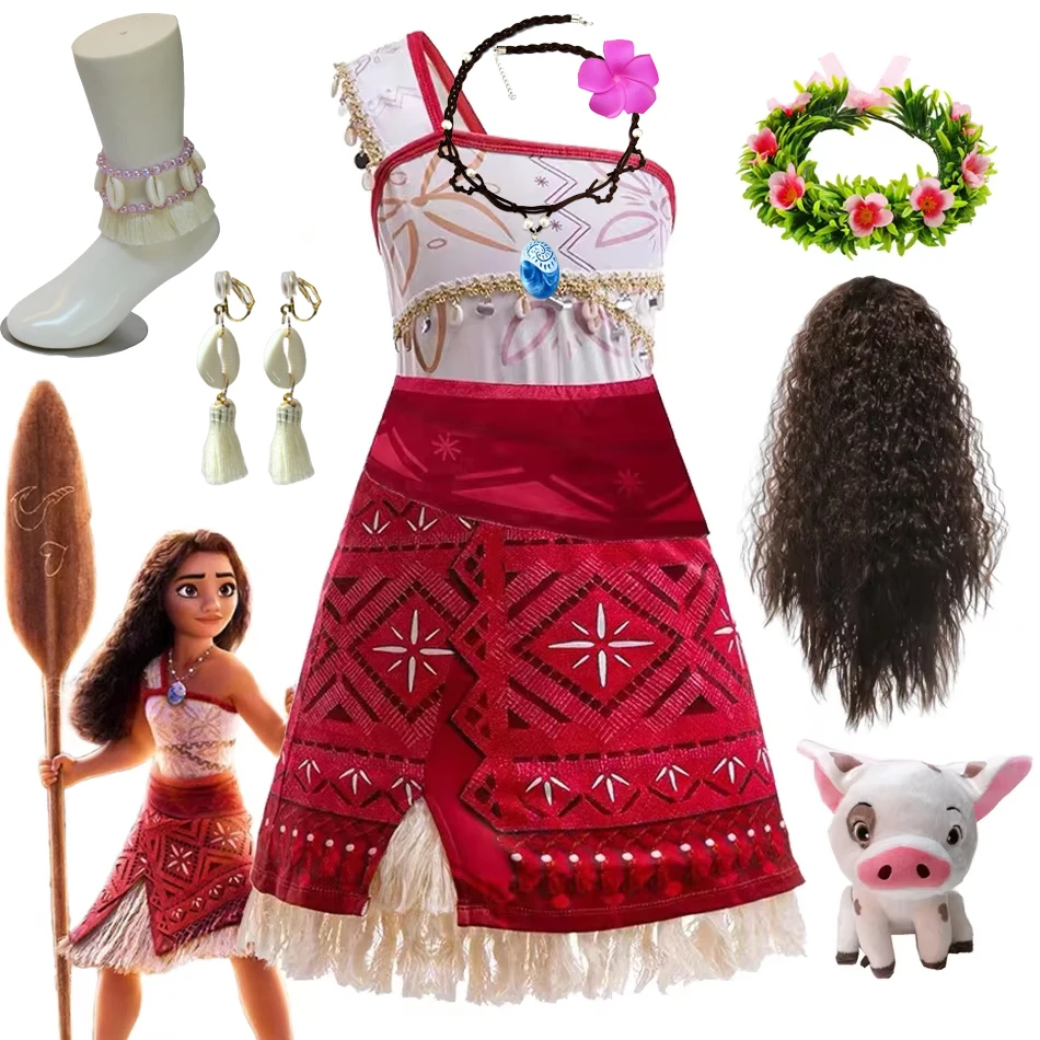 Girls New Movie Moana 2 Dress Halloween Party Adventure Costume Girl Princess Fancy Clothes Children Vaiana Pua Pig Outfit