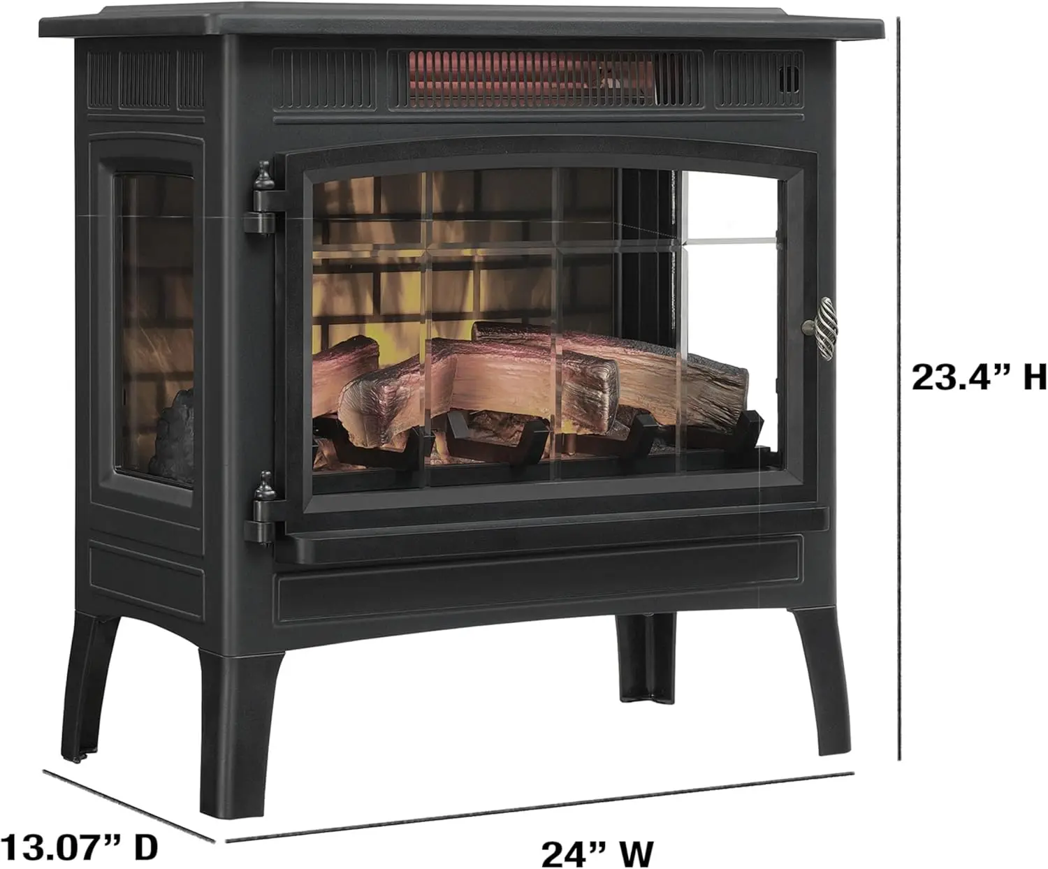 Estufa eléctrica de chimenea de cuarzo infrarroja, con efecto de llama 3D, bronce