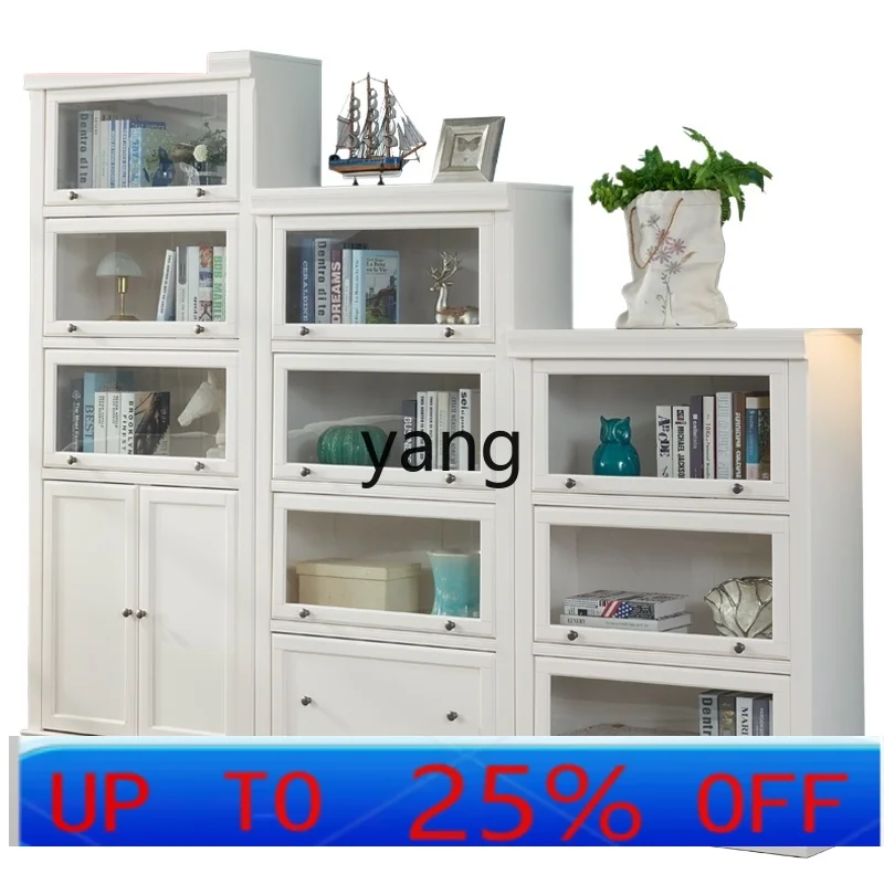 LMMsolid wood bookcase with glass door floor-to-ceiling display dust-proof bookcase storage
