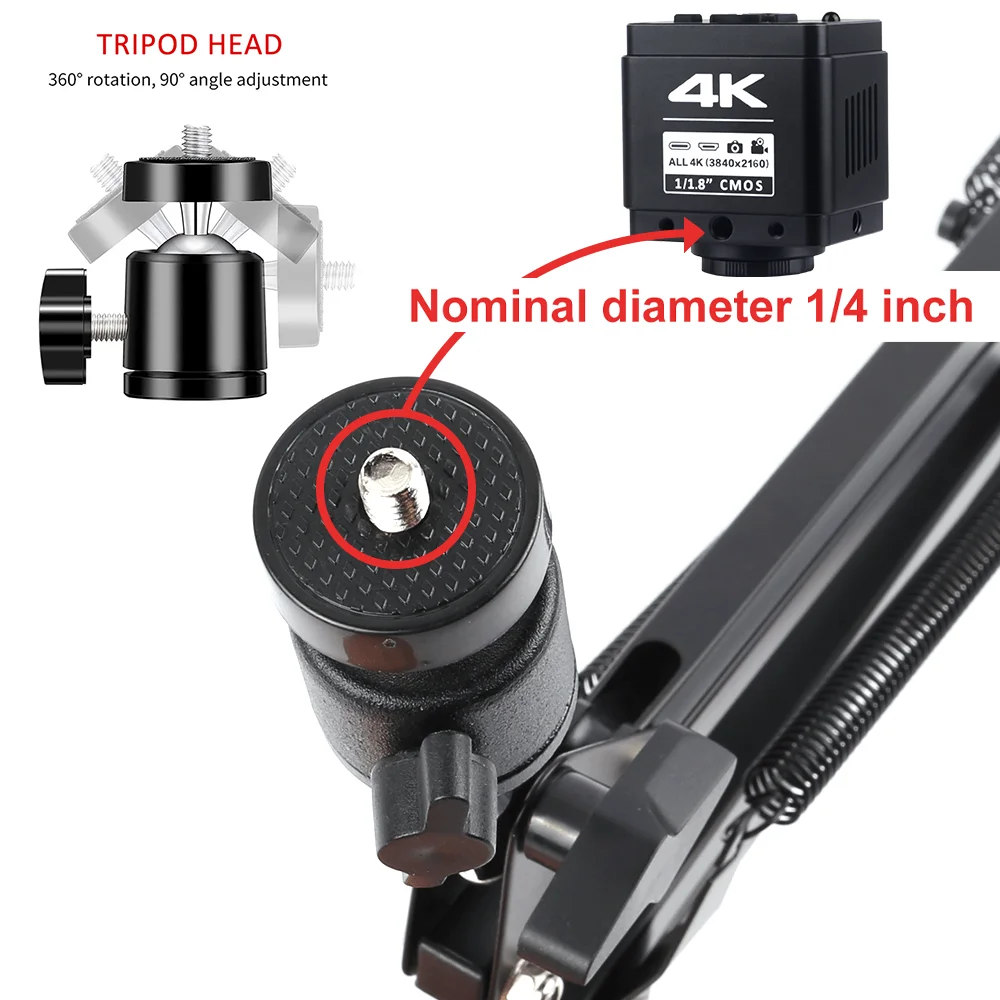Robuster Verstellbarer Mikroskop-Armständer 2kg Tragfähigkeit 360° ° Drehbare 1/4-Zoll-Halterung für Beobachtung, Reparatur, Löten, Live-Streaming – Detail 6