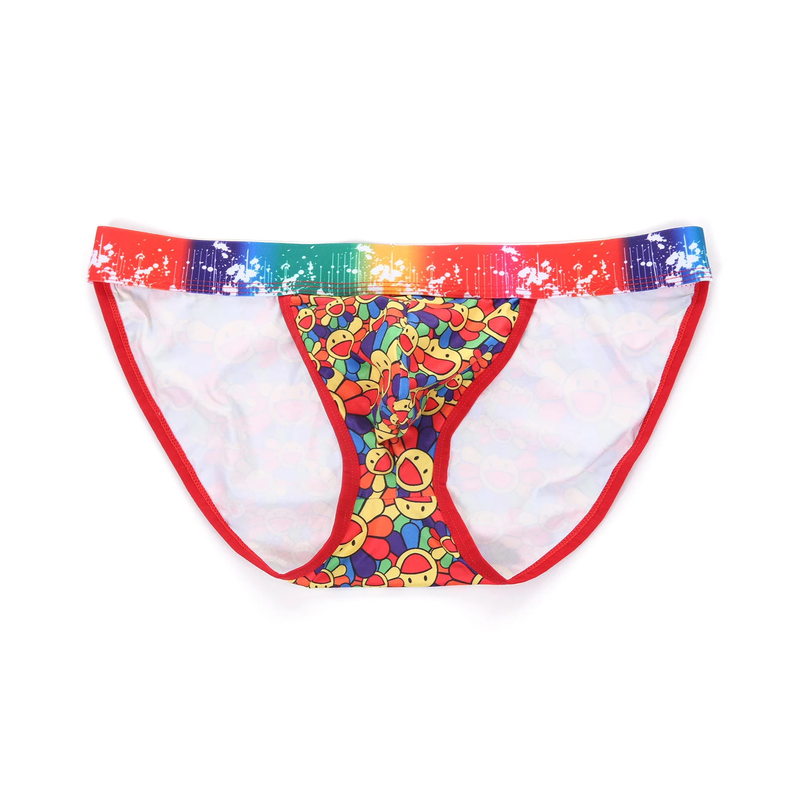 Men Sports Panties Bulge Pouch Breathable Wide Waistband Athletic Fitness Underpants High-cut Briefs Sunflower Printed Underwear