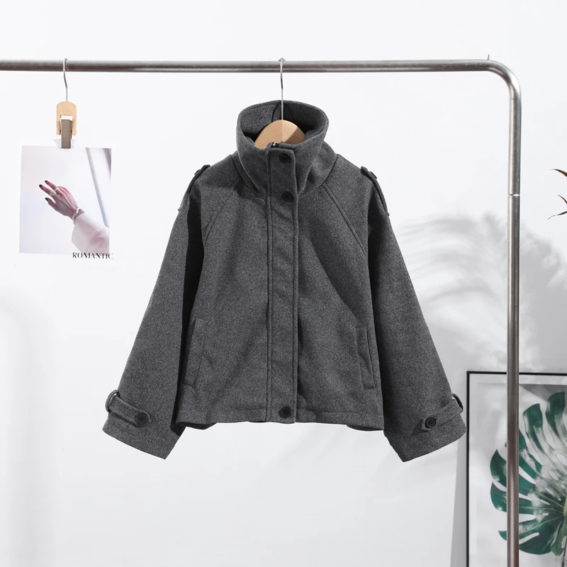 Elegante Wolljacke mit Stehkragen für Damen, Lose Passform, Lange Ärmel, Einreihig, mit Reißverschluss, Damenjacke, Herbst-Winter-Oberbekleidung 2026 – Detail 3