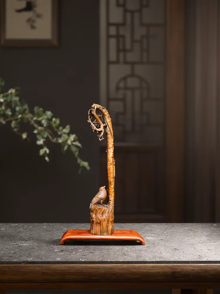 Collection Old Boxwood Bird statue Tree branch pen holder Bird's nest hanging pen Wenfang screen Amass wealth Ornaments
